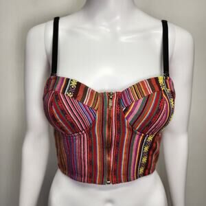 Forever 21 Bralette Top Size S Sweetheart Neck Smocked Tribal Artsy Gypsy Boho